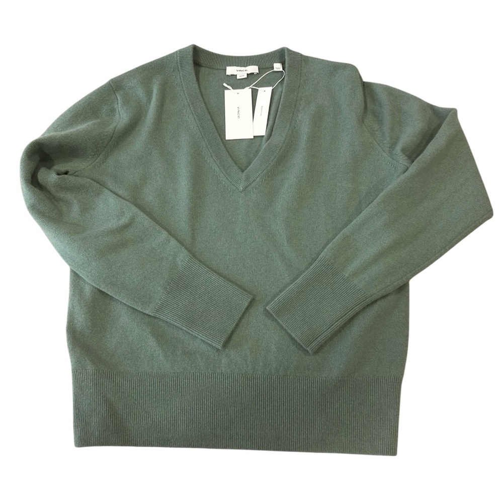 Vince sweater cashmere wool women’s size XS green v neck pullover soft luxury - Picture 11 of 16